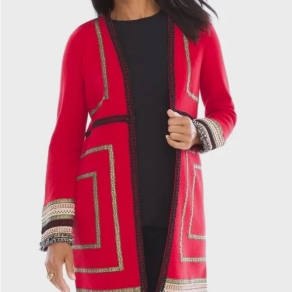Chico’s 3 Cherry Red Reba Embellished Duster Cardigan XL - Picture 3 of 10